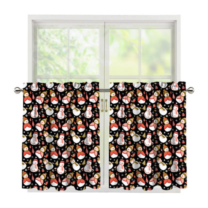 Holiday Snowman Pattern Print Tier Curtains
