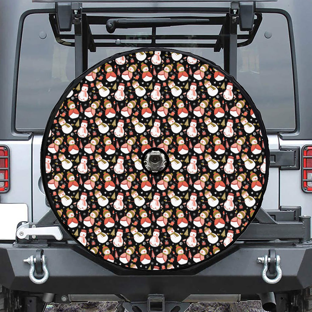 Holiday Snowman Pattern Print Tire Cover With Camera Hole