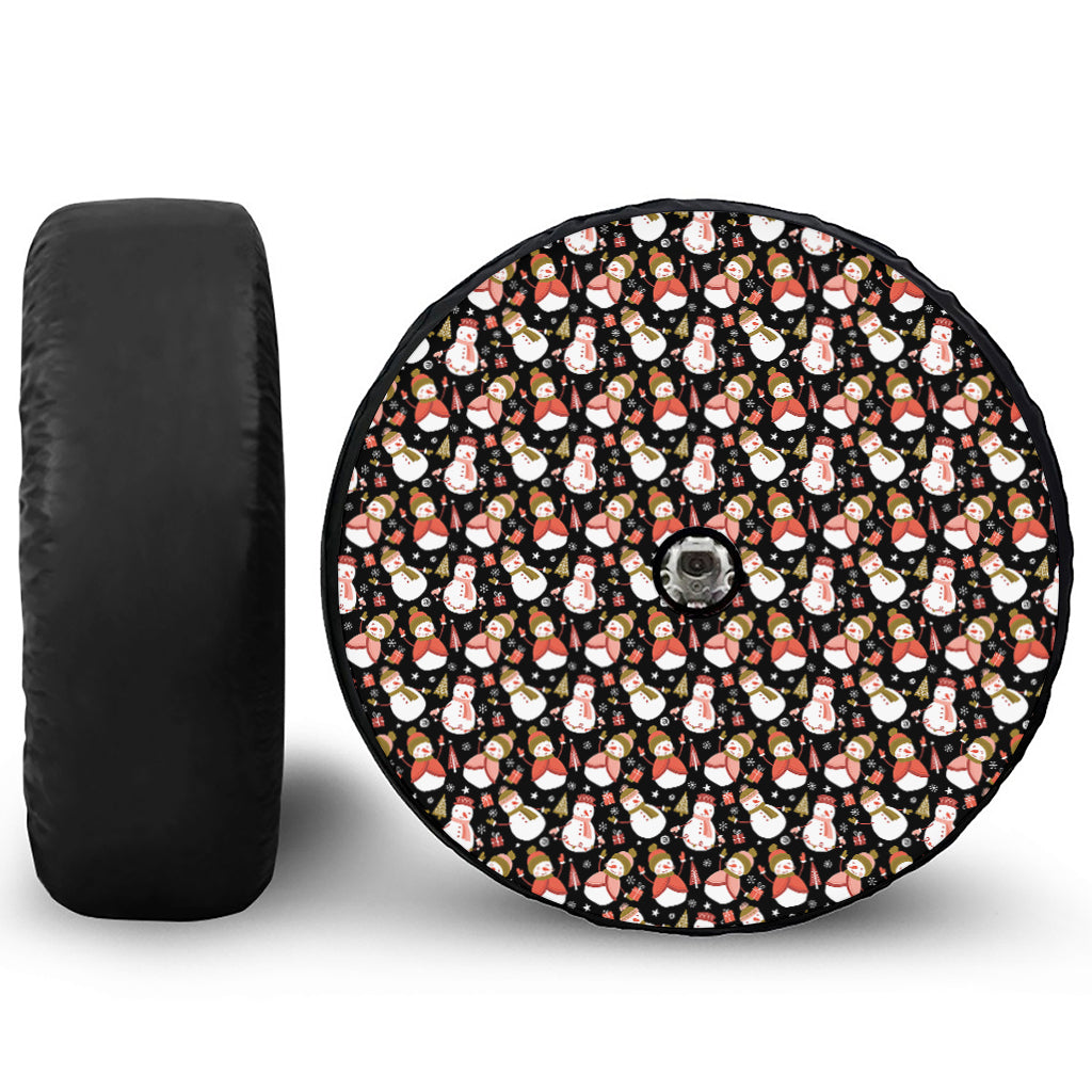 Holiday Snowman Pattern Print Tire Cover With Camera Hole