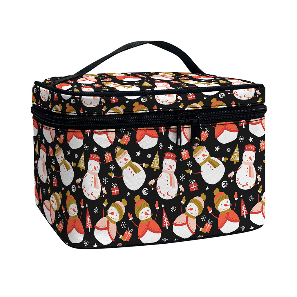 Holiday Snowman Pattern Print Travel Makeup Bag