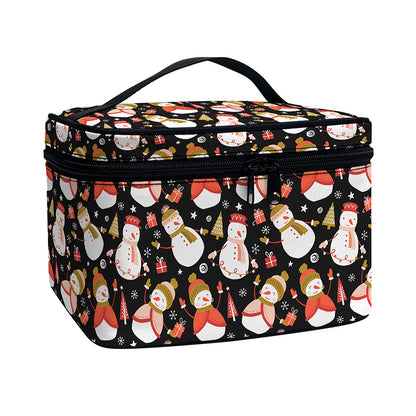Holiday Snowman Pattern Print Travel Makeup Bag