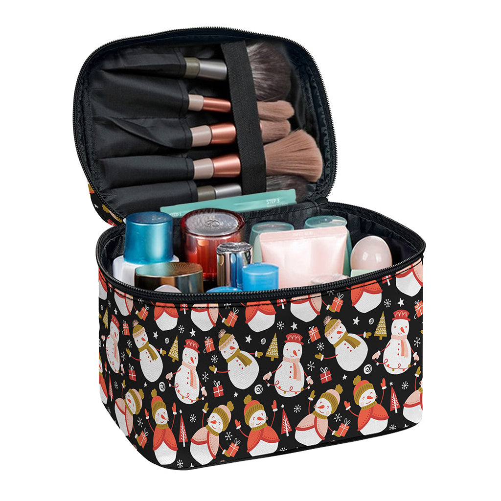 Holiday Snowman Pattern Print Travel Makeup Bag