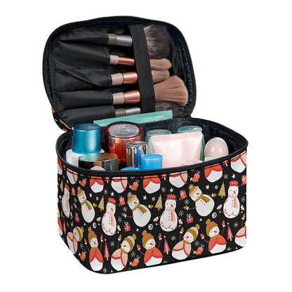 Holiday Snowman Pattern Print Travel Makeup Bag