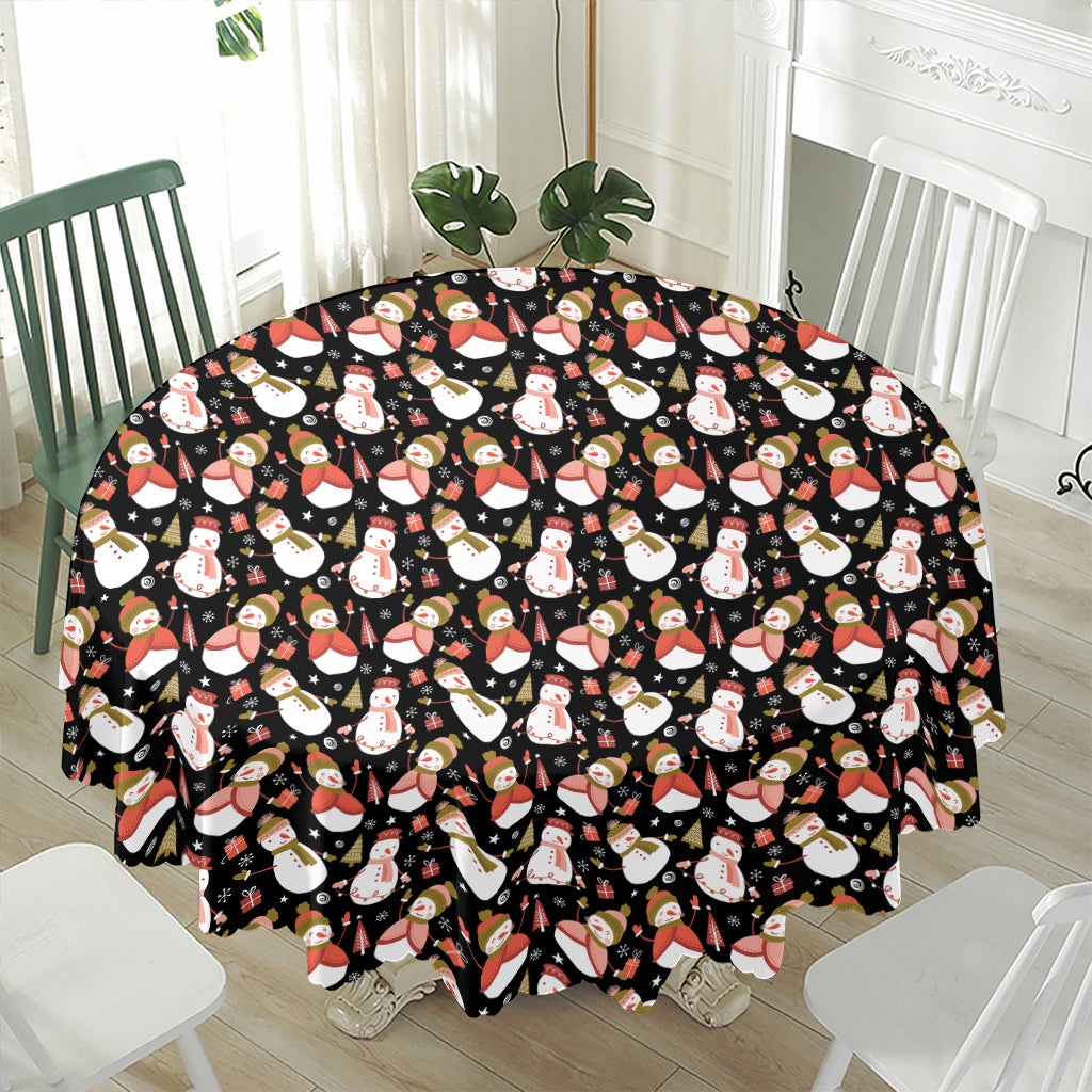 Holiday Snowman Pattern Print Waterproof Round Tablecloth