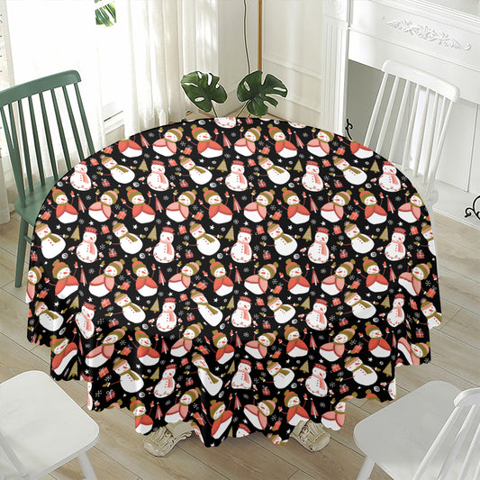 Holiday Snowman Pattern Print Waterproof Round Tablecloth