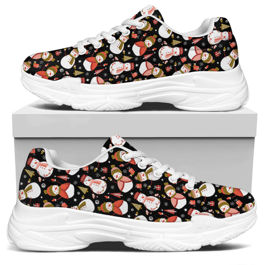 Holiday Snowman Pattern Print White Chunky Shoes
