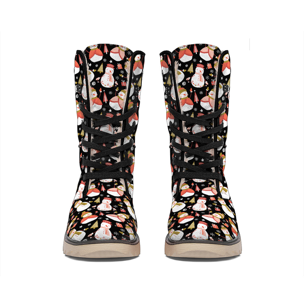 Holiday Snowman Pattern Print Winter Boots
