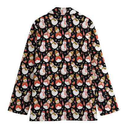 Holiday Snowman Pattern Print Women's Blazer
