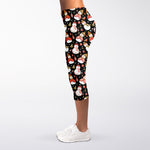 Holiday Snowman Pattern Print Women's Capri Leggings