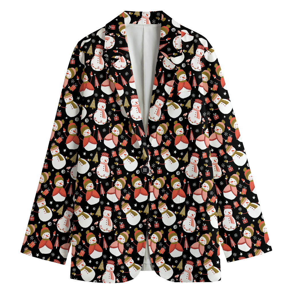 Holiday Snowman Pattern Print Women's Cotton Blazer
