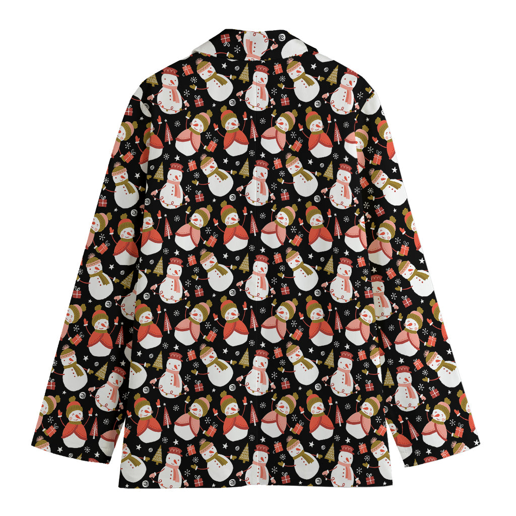 Holiday Snowman Pattern Print Women's Cotton Blazer