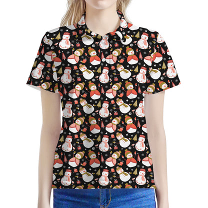 Holiday Snowman Pattern Print Women's Polo Shirt