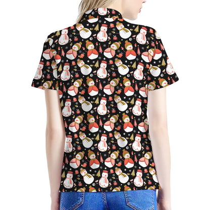 Holiday Snowman Pattern Print Women's Polo Shirt