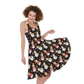 Holiday Snowman Pattern Print Sleeveless Knee Length Dress