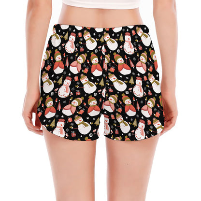 Holiday Snowman Pattern Print Women's Split Running Shorts