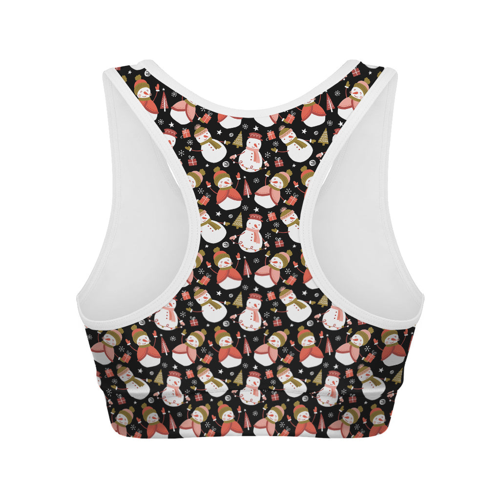 Holiday Snowman Pattern Print Women's Sports Bra