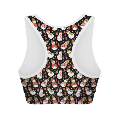 Holiday Snowman Pattern Print Women's Sports Bra