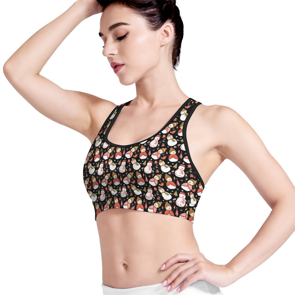 Holiday Snowman Pattern Print Women's Sports Bra