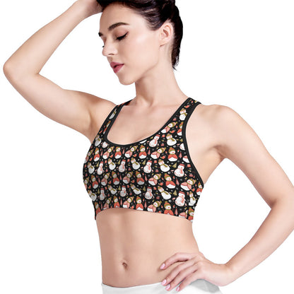 Holiday Snowman Pattern Print Women's Sports Bra