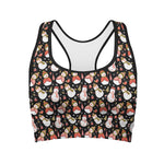 Holiday Snowman Pattern Print Women's Sports Bra