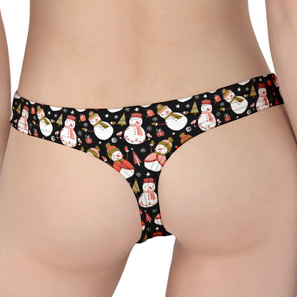 Holiday Snowman Pattern Print Women's Thong
