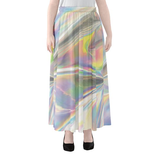 Holographic Art Print Chiffon Maxi Skirt