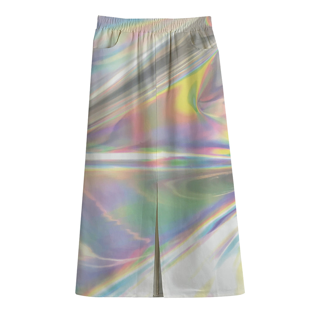 Holographic Art Print Cotton Front Slit Maxi Skirt