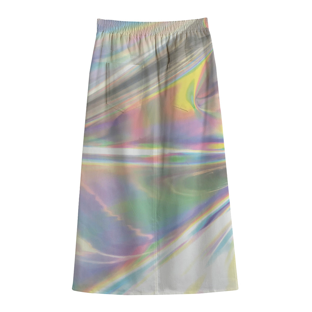 Holographic Art Print Cotton Front Slit Maxi Skirt