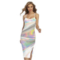 Holographic Art Print Cross Back Cami Dress