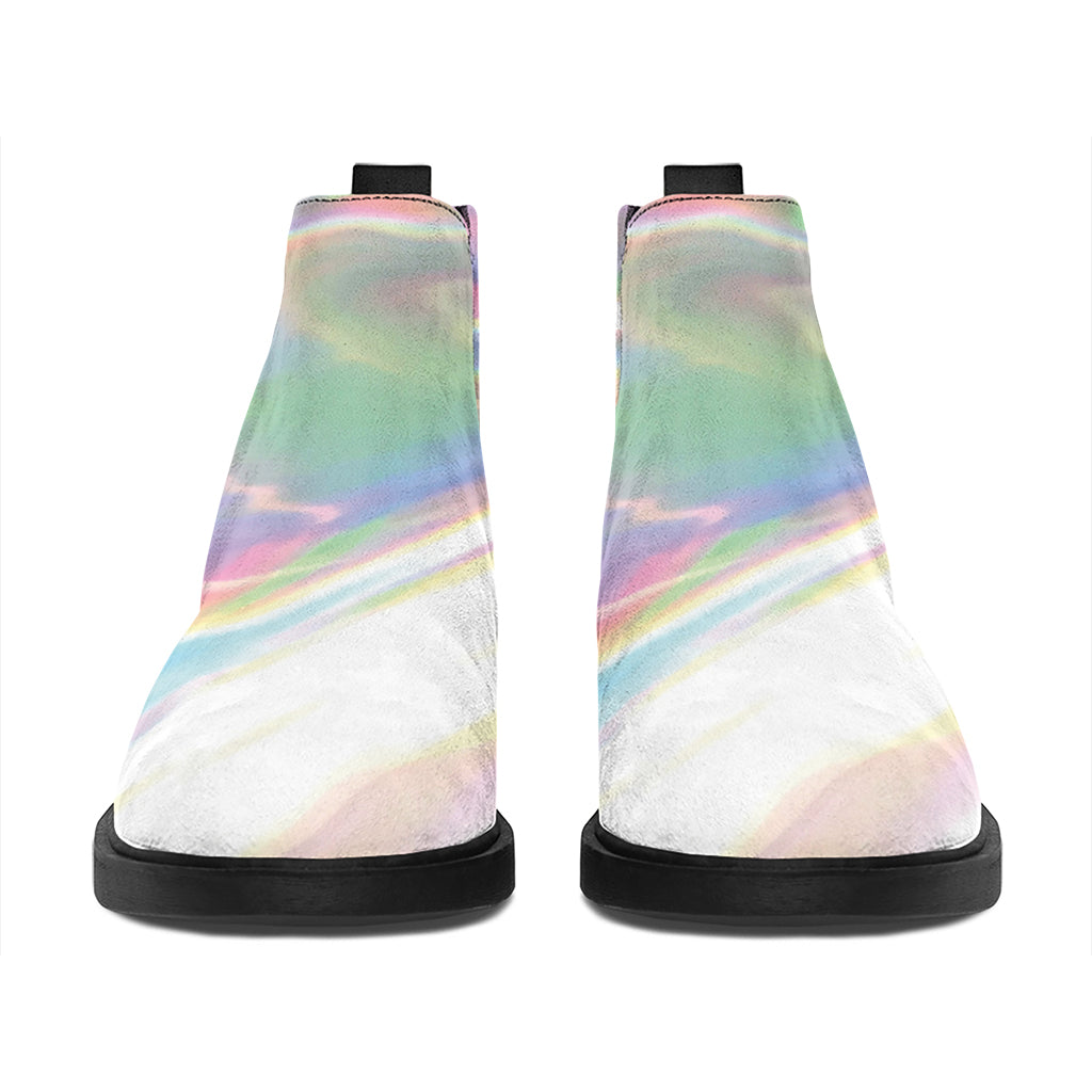 Holographic Art Print Flat Ankle Boots