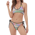 Holographic Art Print Halter Scoop Tie Side Bikini
