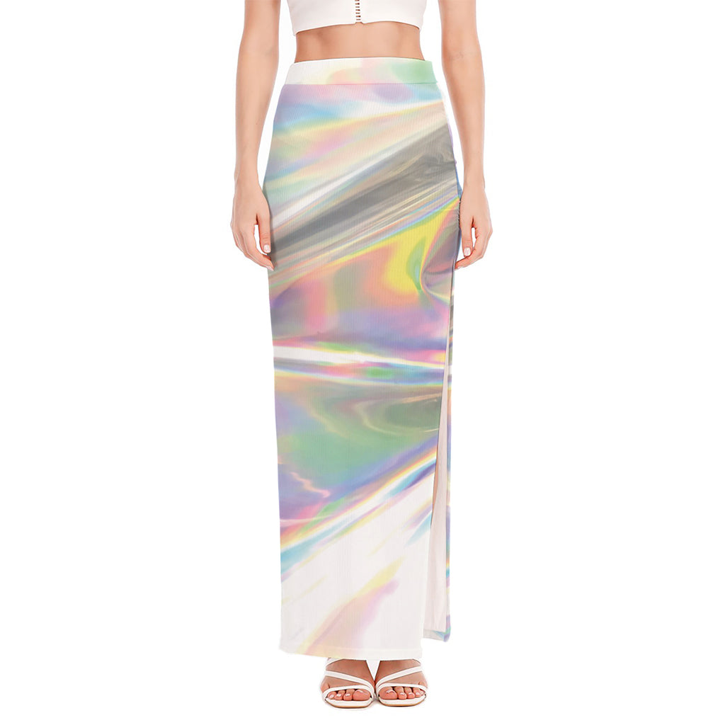 Holographic Art Print High Slit Maxi Skirt