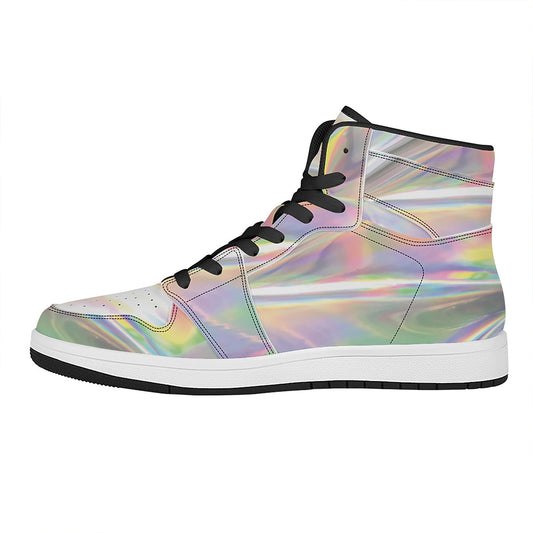 Holographic Art Print High Top Leather Sneakers