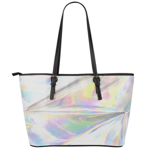 Holographic Art Print Leather Tote Bag