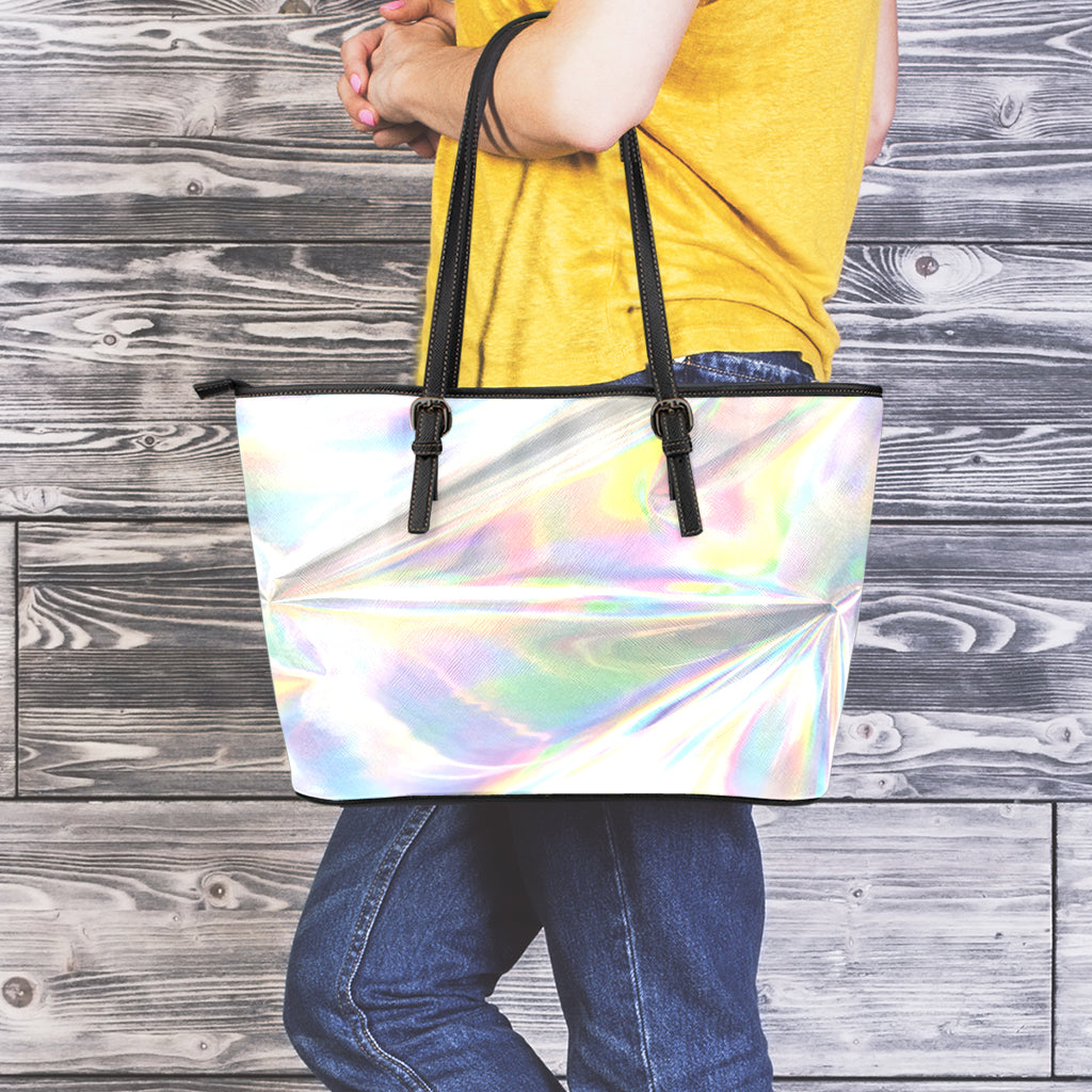 Holographic Art Print Leather Tote Bag