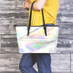Holographic Art Print Leather Tote Bag