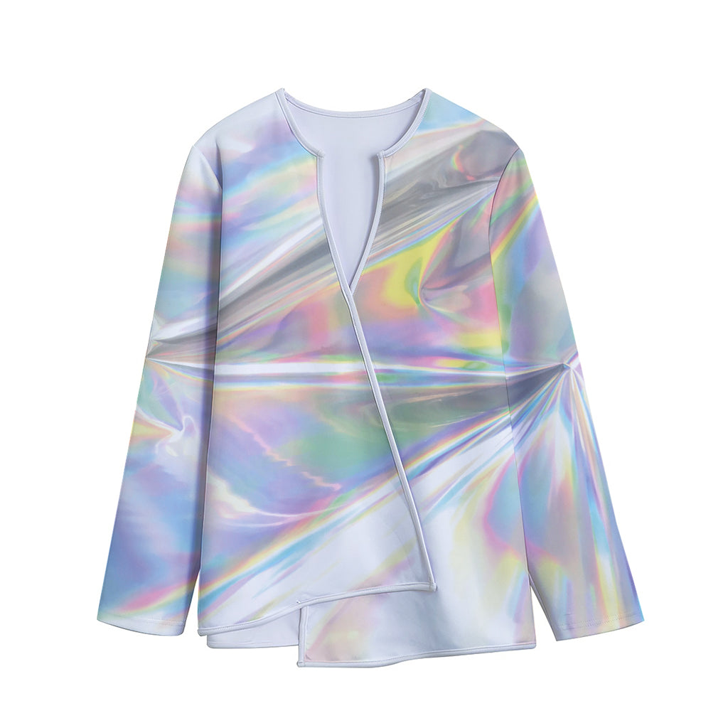 Holographic Art Print Long Sleeve Short Coat