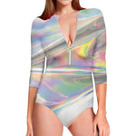 Holographic Art Print Long Sleeve Swimsuit