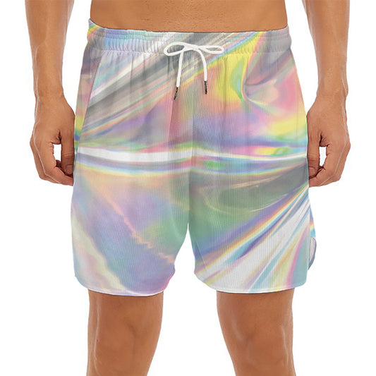 Holographic Art Print Men's Split Running Shorts