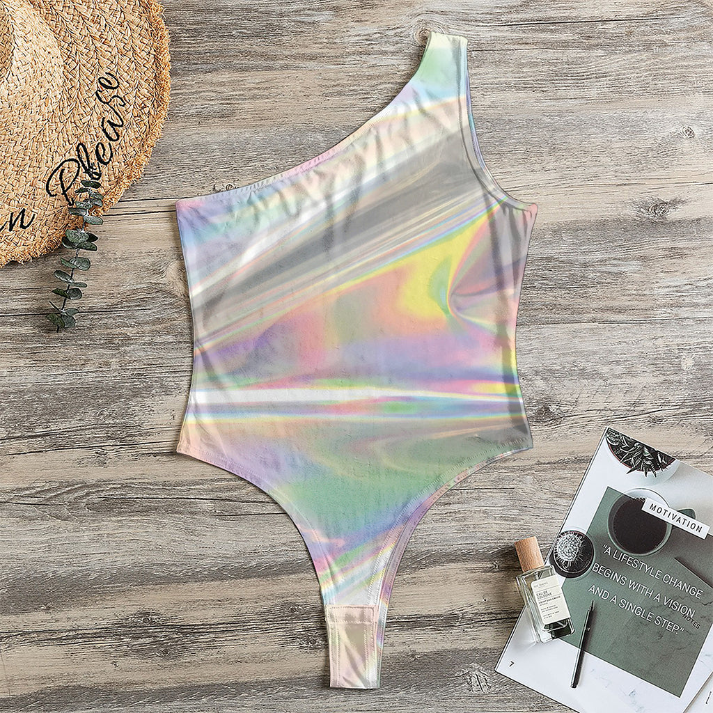Holographic Art Print One Shoulder Bodysuit