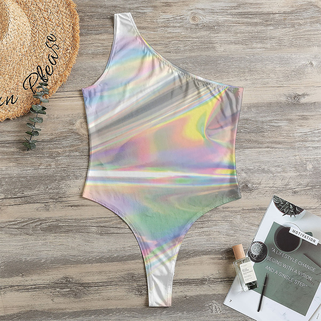 Holographic Art Print One Shoulder Bodysuit