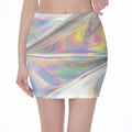 Holographic Art Print Pencil Mini Skirt