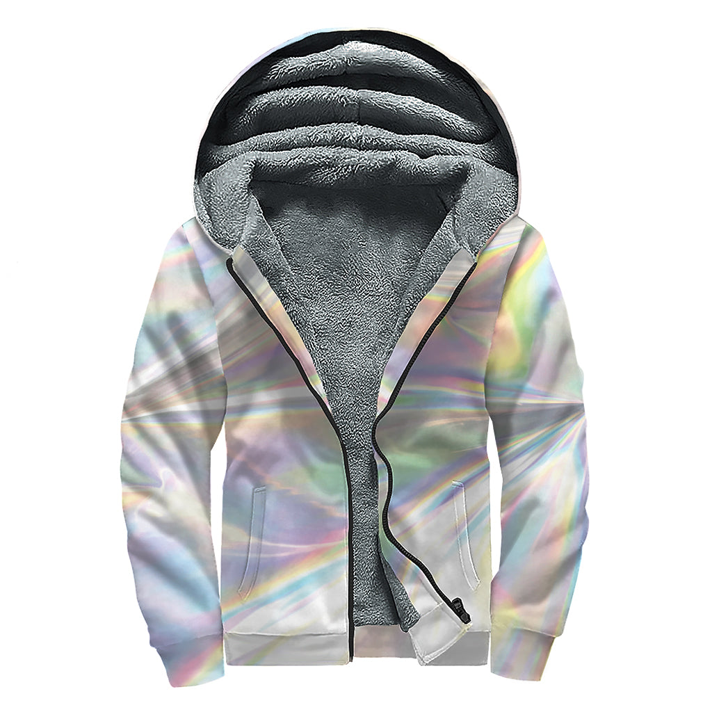 Holographic Art Print Sherpa Lined Zip Up Hoodie