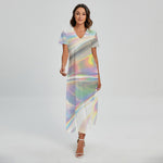 Holographic Art Print Short Sleeve Maxi Dress