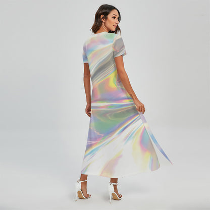 Holographic Art Print Short Sleeve Maxi Dress