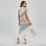 Holographic Art Print Short Sleeve Maxi Dress