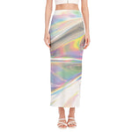 Holographic Art Print Side Slit Maxi Skirt