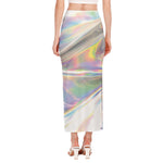 Holographic Art Print Side Slit Maxi Skirt