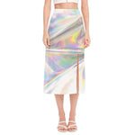 Holographic Art Print Side Slit Midi Skirt