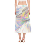 Holographic Art Print Side Slit Midi Skirt